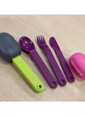 (海)独立的餐具~餐勺刀叉便携 单独收纳套装 绿色/紫色