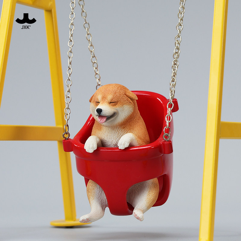 JXK秋千飞机耳柴犬模型手办
