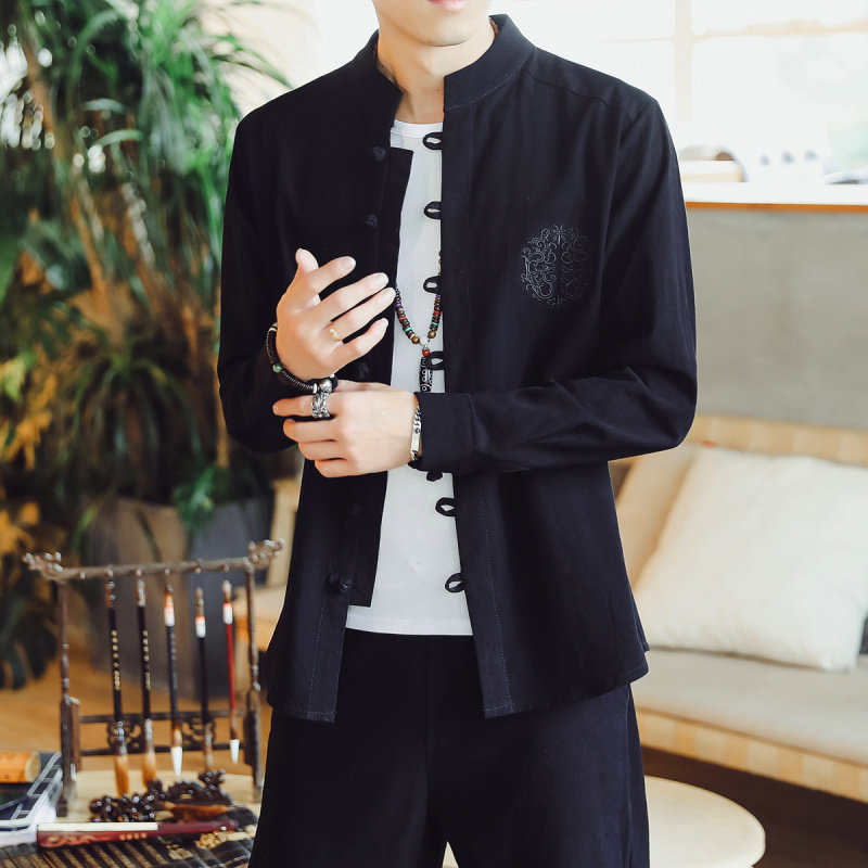 茶艺师工作服足疗按摩推拿师工装中医养生馆按摩男士技师棉麻衬衫