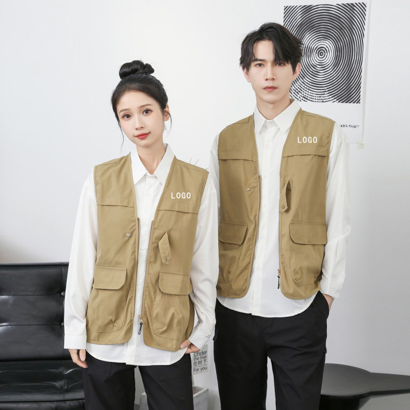 秋季美容师工服女美容院化妆师定制logo马甲户外工装理发店摄影师