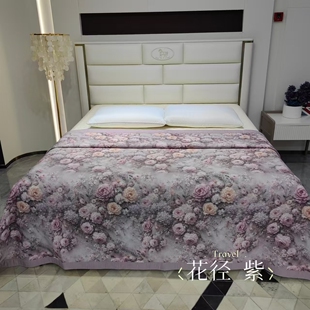 红知了醇绒轻奢毯2.3×2.5米红知了丝棉醇绒印花毯一面绒一面天丝