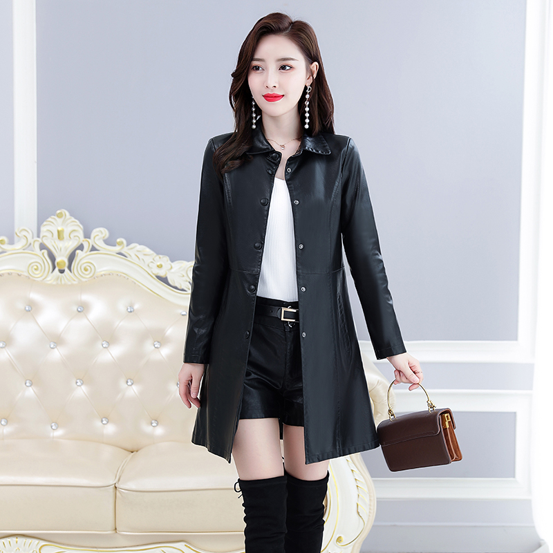 海宁修身韩版中长款加棉真皮皮衣