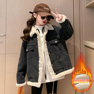 女童牛仔外套秋冬装26新款中大童加绒加厚派克服儿童冬季夹克大衣