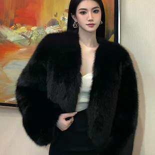 毛毛上衣气质年轻款 时尚 仿狐狸毛环保皮草外套女冬短款 2025年新款