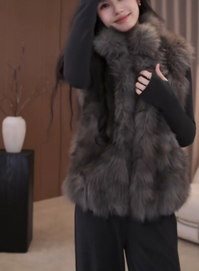霜华映月 以假乱真狐狸坎毛立领环保皮草外套女皮毛一体时尚马夹