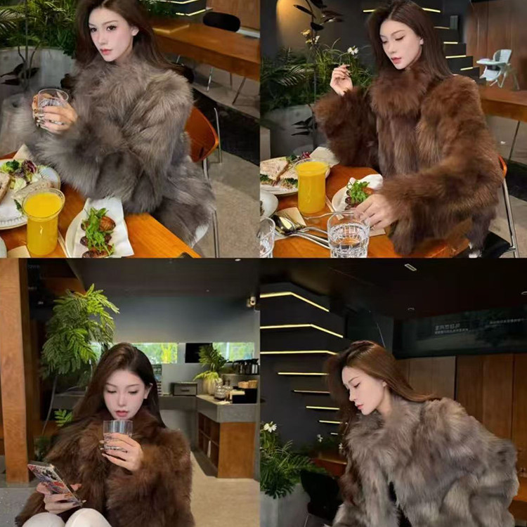 霜华映月 以假乱真狐狸坎毛立领环保皮草高级感皮毛一体毛绒外套