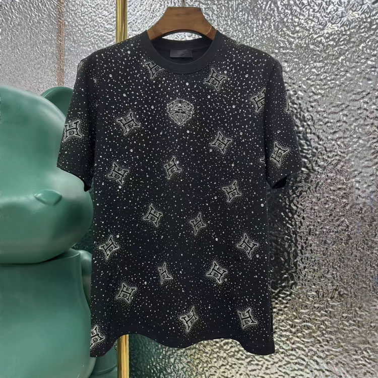 Ed灰白虎头满身烫钻印花圆领情侣款纯棉套头T恤打底衫