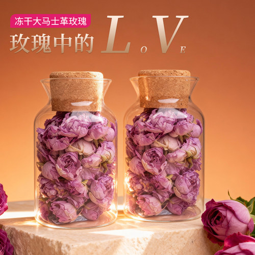 冻干大马士革玫瑰花茶头茬大朵干花冠正品官方旗舰店泡水喝无熏硫