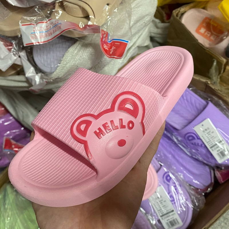 侧边卡通小熊一字露趾拖