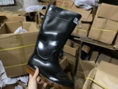 户外工作钓鱼干活可穿防水胶鞋 新博美808厚底高筒男士 黑色雨靴