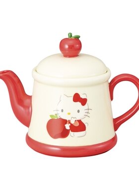 日本直发 三丽鸥HelloKitty陶瓷茶壶带盖苹果造型 茶水分离 包邮