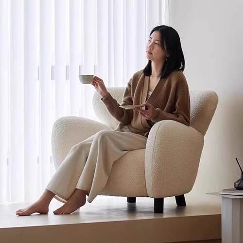 北欧风复古实木单人沙发椅｜卧室