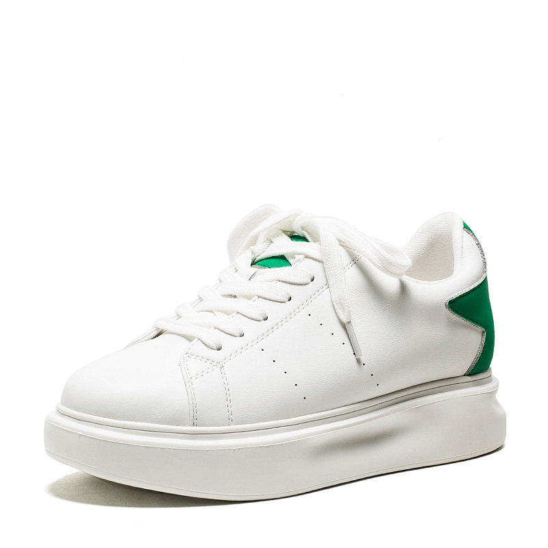 真皮小白鞋厚底水台中跟白色牛皮休闲鞋子绑带深口圆头SS23112145