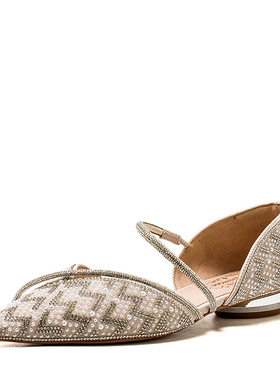 水钻闪闪珍珠包头玛丽珍鞋子真皮内里单鞋女侧空一字带MD41114003