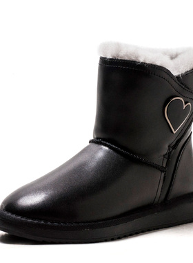羊毛加厚雪地棉靴暖脚真皮短靴子女冬黑色牛皮套筒平跟SF2411A074