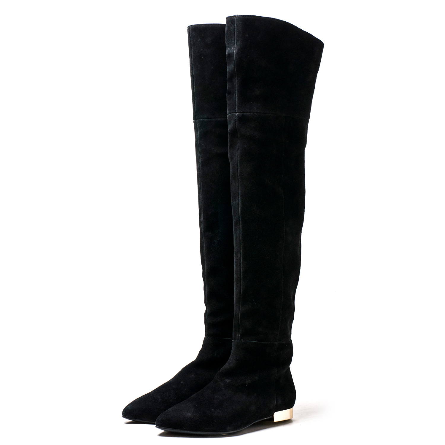 小码真皮过膝长靴子女冬黑色尖头磨砂牛皮拉链性感百搭DF44116142