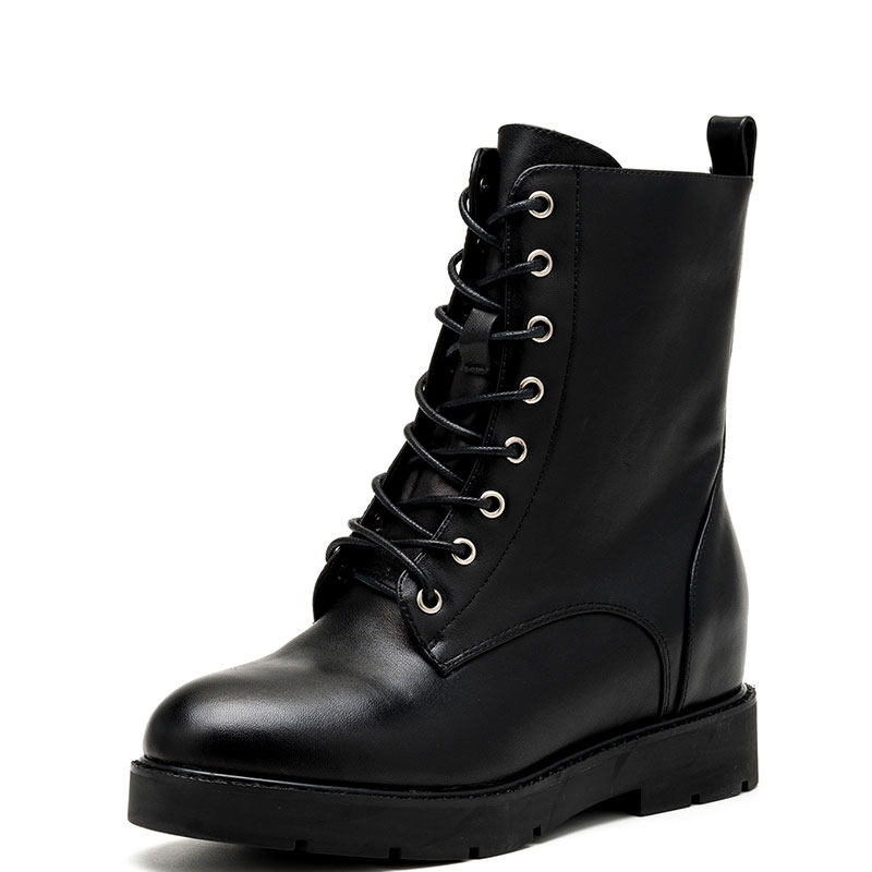 小码真皮短靴子女冬黑色牛皮马丁靴绑带侧拉链内增中跟SS64117469,女鞋,马丁靴,淘宝优惠券,粉丝福利购,淘宝优惠卷