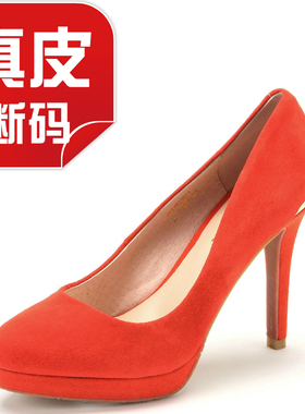 羊猄皮单鞋子女素版纯色真皮高跟水台尖头结婚红色新娘FB33S13221