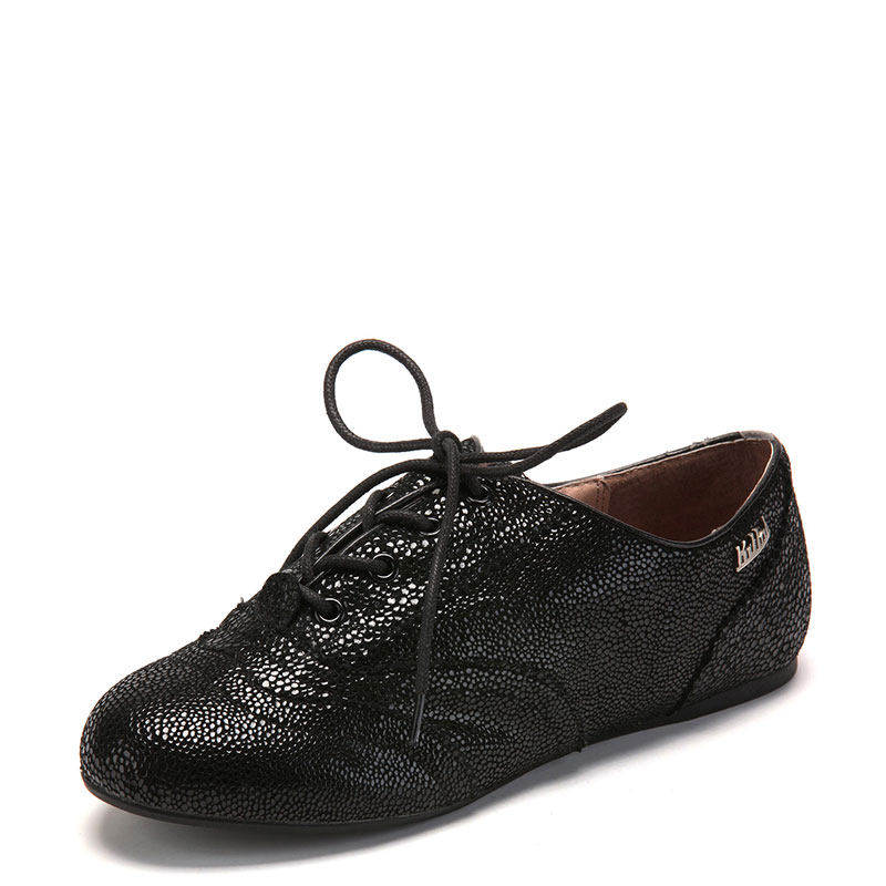 大码真皮及踝单鞋子女秋深口绑带圆头平跟黑色羊皮休闲KL13S22102,女鞋,深口单鞋,淘宝优惠券,粉丝福利购,淘宝优惠卷