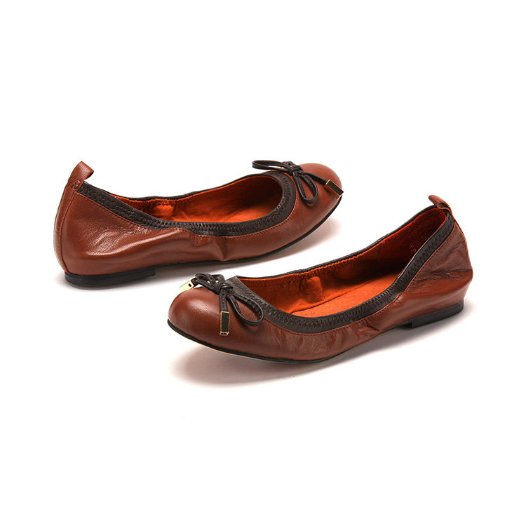 SHEEPSKIN SINGLE SHOES WOMENS SPRING AND AUTUMN LEATHER SHOES MOM ROUND TOE FLAT HEEL BOW BALLET ELASTIC KL33S10902