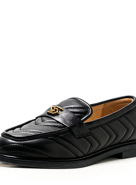 撤柜真皮单鞋女黑色羊皮鞋子小香风乐福鞋低跟圆头套脚SS31111479