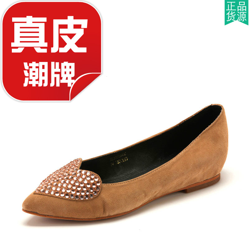 真皮水钻反绒羊猄平跟单鞋