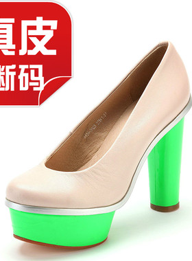 牛皮加厚底纯色欧美风走秀女鞋