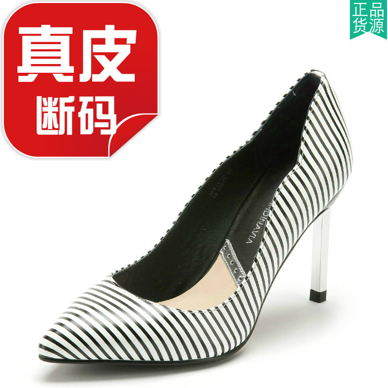 牛皮条纹印花欧美时尚风高跟单鞋