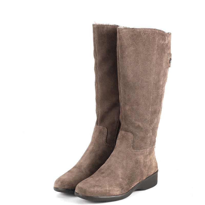 加毛加厚棉靴保暖真皮长靴子女冬磨砂牛皮圆头坡跟拉链SD44113121