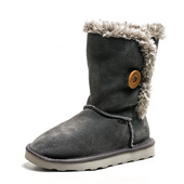 瑕疵加毛加厚雪地棉靴暖脚真皮短靴子女冬灰色磨砂牛皮KL14SX0503