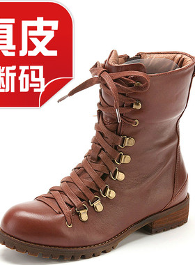 头层牛皮马丁短靴子全真皮女平跟