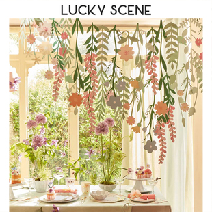 【吉祥道具】花朵拉花橱窗教室派对幼儿园装饰彩带旗生日丛林森林