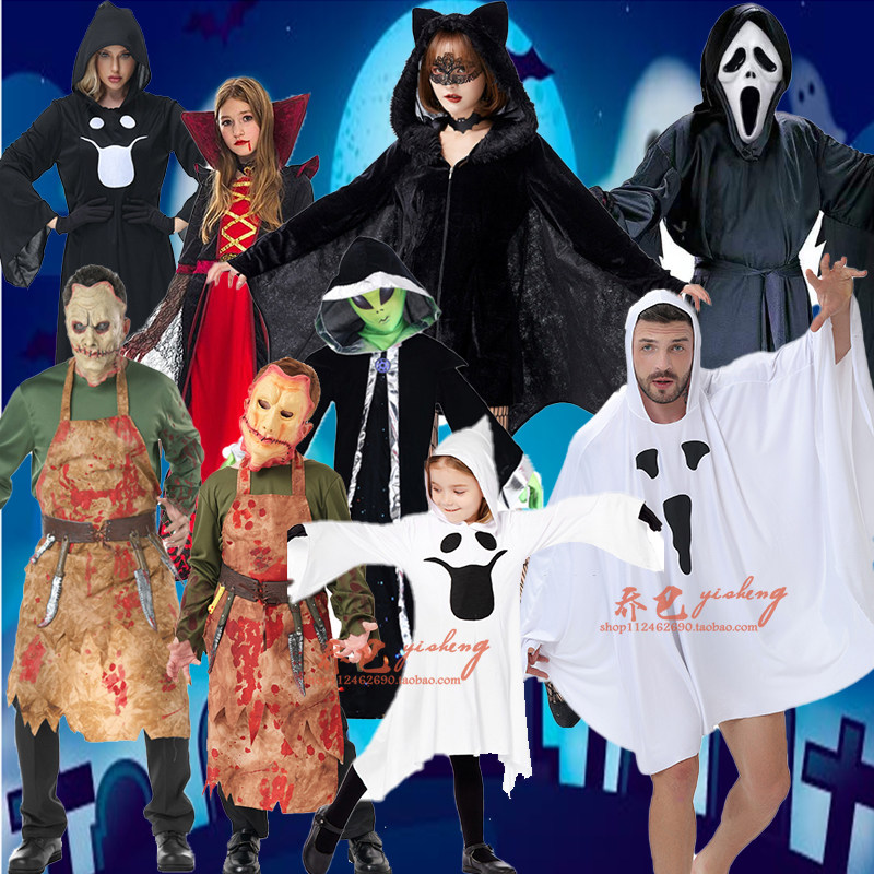 万圣节幽灵服装儿童成人cos服儿童红色恶魔吸血鬼白色精灵鬼衣服