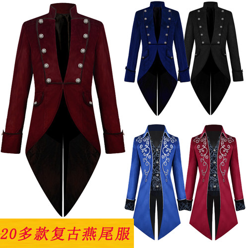 欧美圣诞节燕尾服中世纪复古服装中长朋克男款大衣英国绅士服礼服