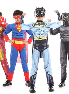 万圣节服装 儿童复仇者联盟美国队长超人蜘蛛侠钢铁侠黑豹肌肉服