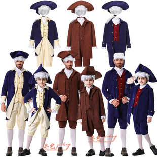 美国独立日新款万圣节角色扮演cos服幼儿园表演服复古将军亲子装