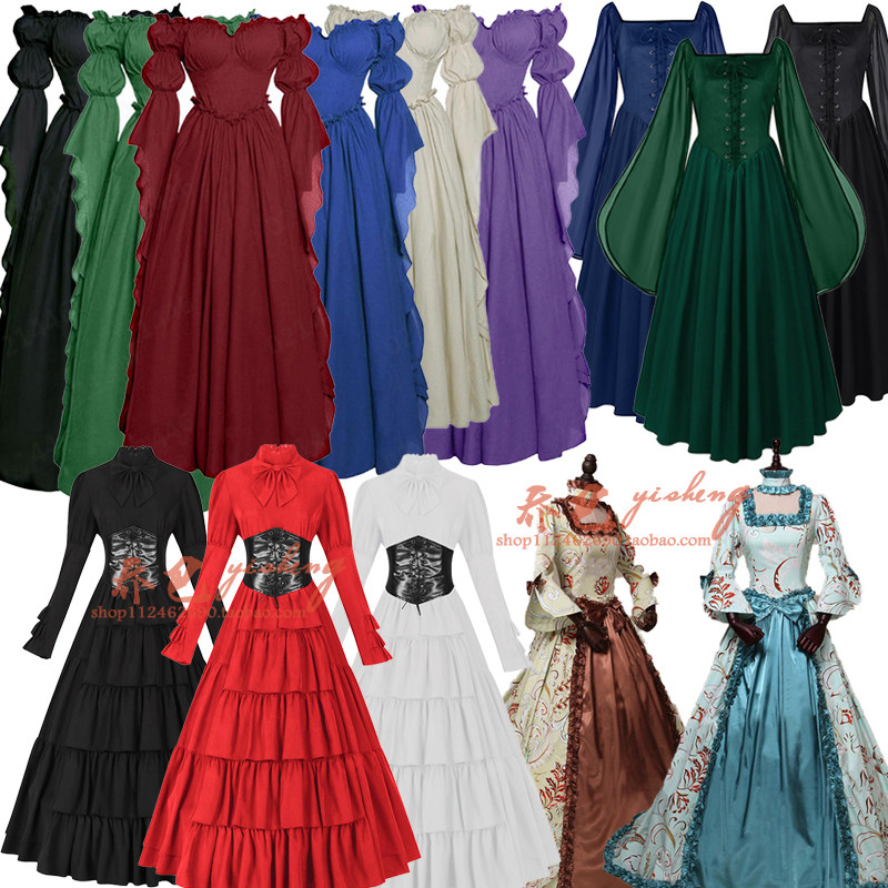 欧美古典皇室贵族礼服cos 长袖抹胸宫廷裙服装收腰小洋装新款大码