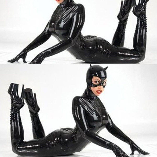 长袖紧身连体皮衣猫女郎钢管舞