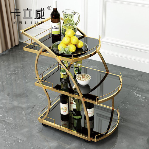 三层手推车岩板不锈钢镀金移动