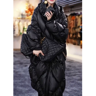亮面羽绒服女黑色连帽过膝白鸭绒外套加厚 2025新款 女装 冬季 超长款