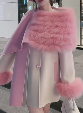 中长款保暖糖果色毛呢宽松外套女