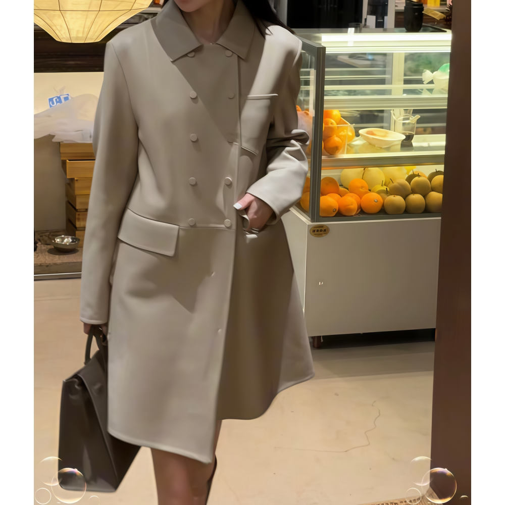 日常气质通勤翻领毛呢大衣女