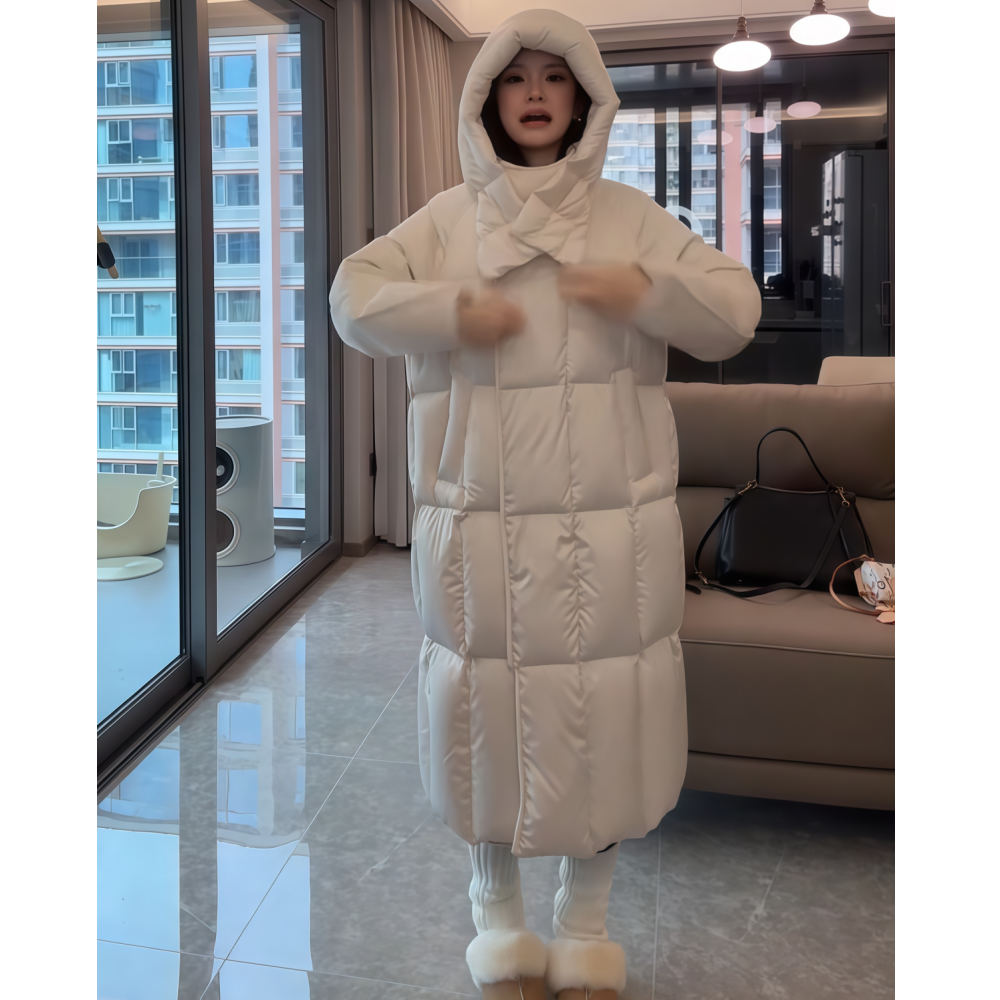 2025冬季新款韩系气质百搭小香风纯色连帽长款设计感保暖羽绒服女,女装/女士精品,羽绒服,淘宝优惠券,粉丝福利购,淘宝优惠卷
