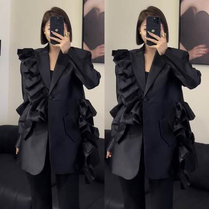 2026年秋季新款西服气质减龄女神范荷叶边超好看设计款西装外套女