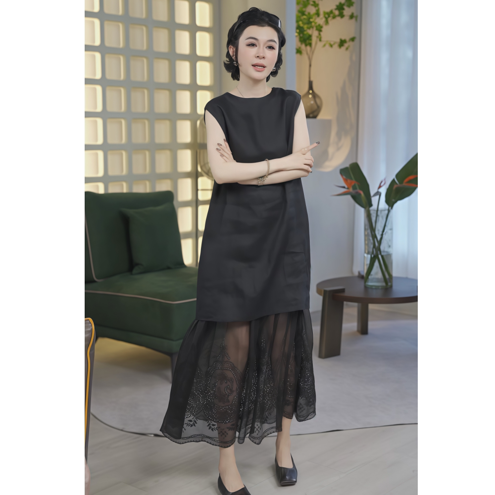 秋季服饰韩系复古显瘦感长款无袖