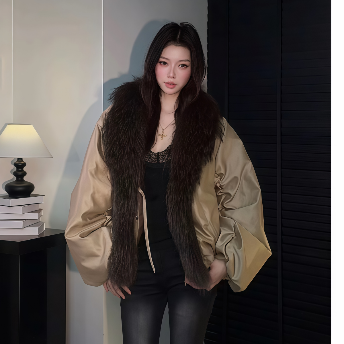 2025冬季新款韩系轻熟风轻奢女神范小众短款纯色大毛领羽绒服外套