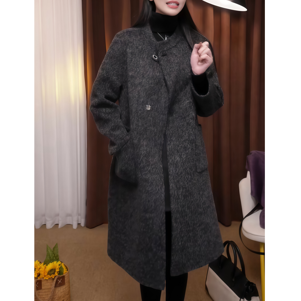 甜酷风约会中长款纯色毛呢外套女