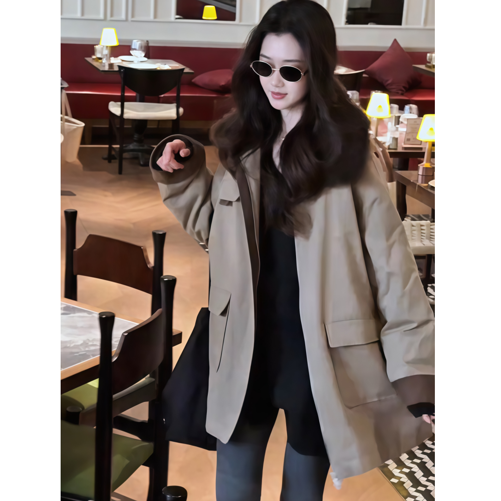 显瘦中长款毛毛领卡其色羽绒服女