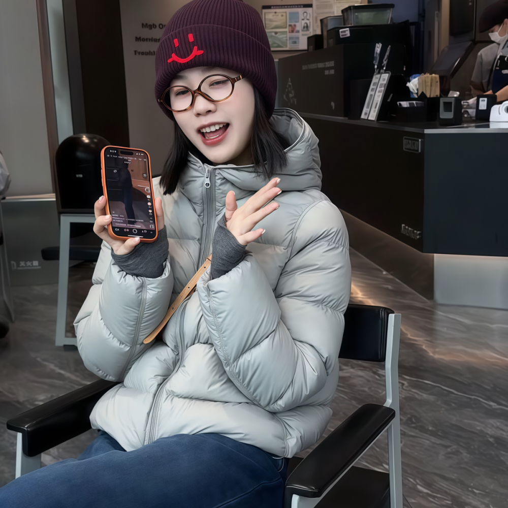 2025年冬季新款韩系时尚慵懒设计感甜美短款银灰色连帽羽绒服外套