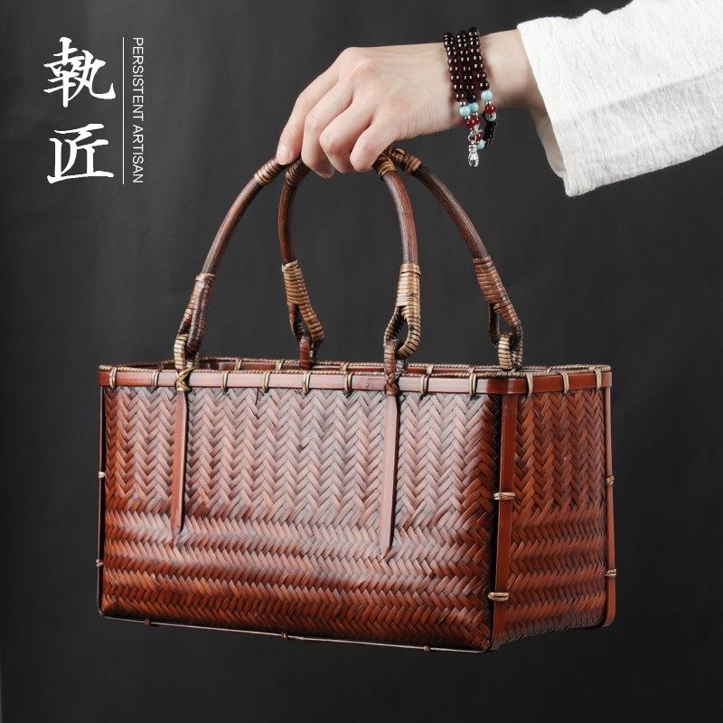 复古日式竹编包手提包女包手工包茶具收纳包百搭海边旅行包邮特惠